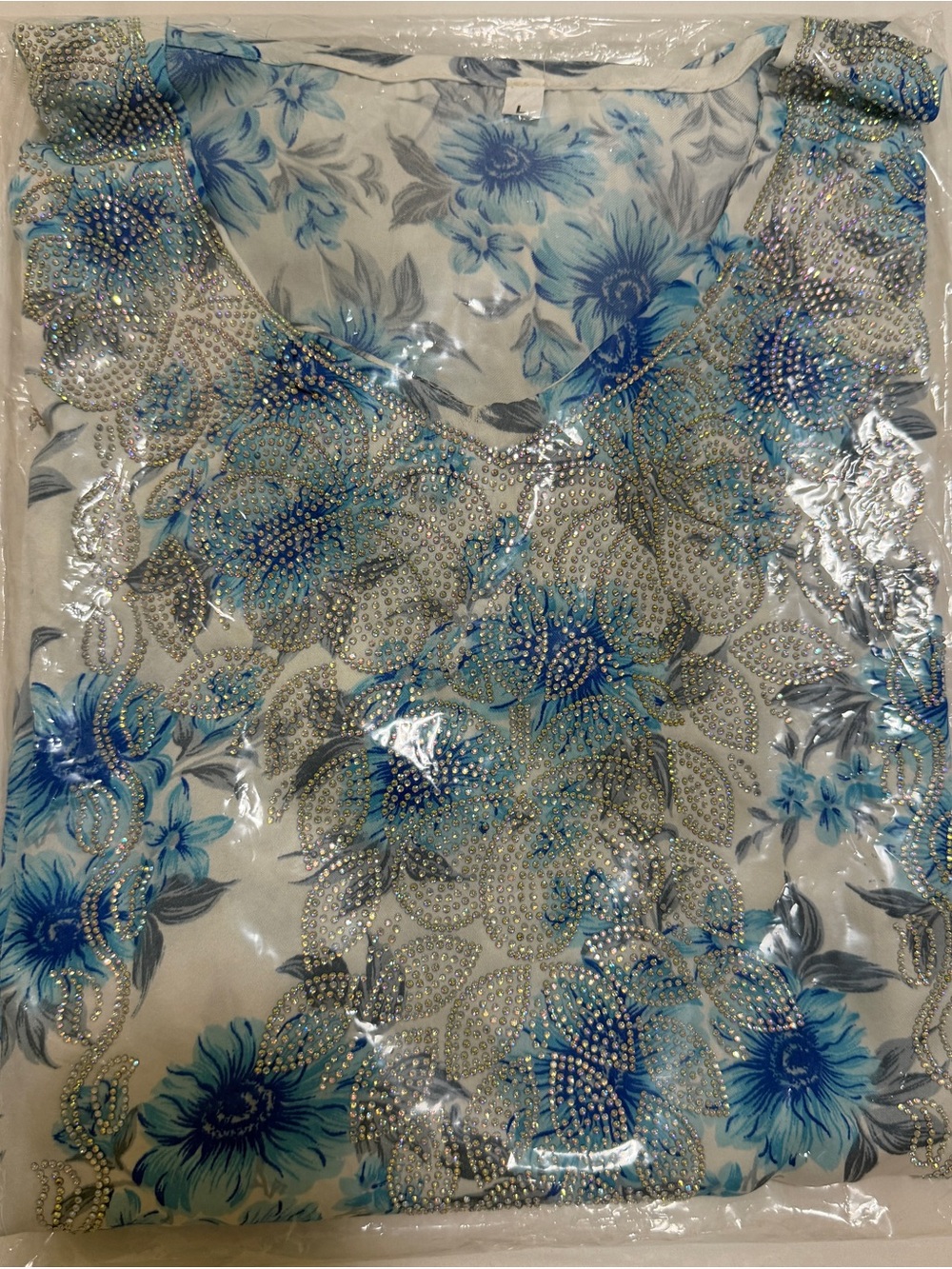 Blue Floral Embellished Women's Abaya